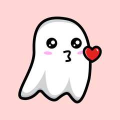 cute ghost with kiss love illustration design