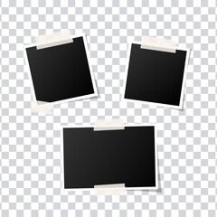 Set of empty photo frames compositions. Realistic vector mockups. Retro photo frames with shadow isolated on transparent background.