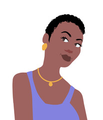 Portrait of black woman with short hair smiling, vector illustration