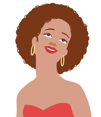 Portrait of black woman with big hair smiling, vector illustration
