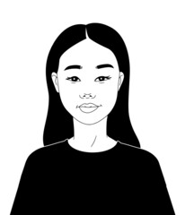 Portrait of asian woman with long hair, vector illustration - 490111659
