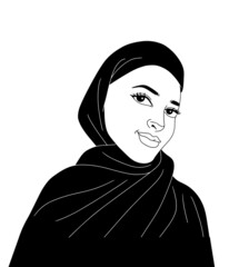 Portrait of muslim woman in hijab, vector illustration - 490111664