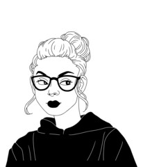 Portrait of white woman in glasses, vector illustration