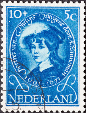 Netherlands - circa 1955: a postage stamp from the Netherlands , showing a Children postage Stamp with "Philip Huygens" by Adriaen Hanneman