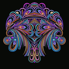 Neckline ethnic design. Dotted colorful traditional pattern. Vector print with decorative elements and beads for embroidery, for women's clothing.