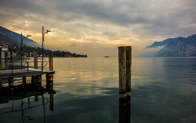 Winter at Lake Garda, seen from Malcesine in Verona Province, Veneto, north east Italy
