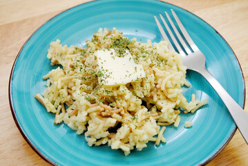 Steamed Wild Rice with Vermicelli Topped with Butter and Parsley	