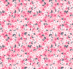 Vector seamless pattern. Pretty pattern in small flowers. Small pink and white flowers. Light pink background. Ditsy floral background. The elegant the template for fashion prints. Stock vector.