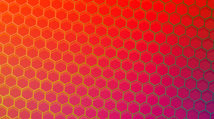 beautiful yellow and green honeycomb, on orange and pink background, object, template, banner, background
