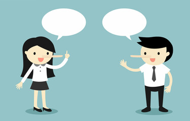 Business concept, two business people are lying to each other. Vector illustration.