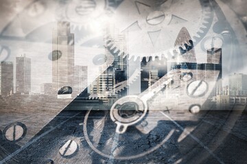 Vintage swiss clockwork mechanism. Pocket watch on background