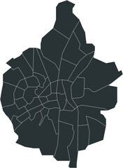 Dark gray flat blank vector administrative map of MAASTRICHT, NETHERLANDS with white border lines of its neighborhoods