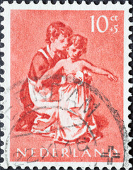 Netherlands - circa 1954: a postage stamp from the Netherlands , showing in Children postage Stamp...