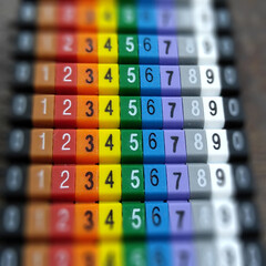 Multicolored numbers close-up blurred background