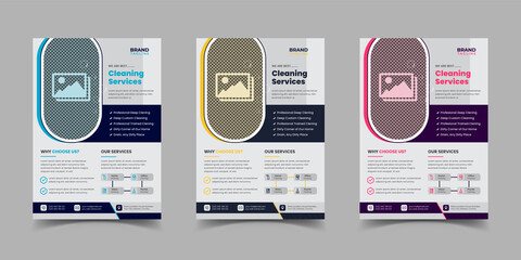 Cleaning service flyer template design set with cleaning service poster layout, banners, poster and leaflets design