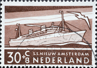 Netherlands - circa 1957: a postage stamp from the Netherlands , showing the Passenger ship 
