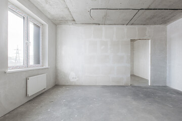 interior of the apartment without decoration in gray colors