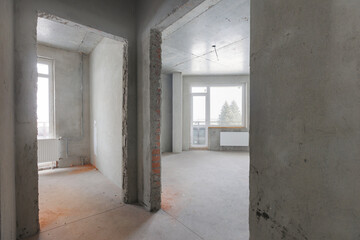 interior of the apartment without decoration in gray colors