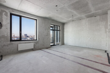 interior of the apartment without decoration in gray colors