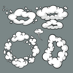 Comic cloud or smoke, cartoon vector motion effects, and explosions