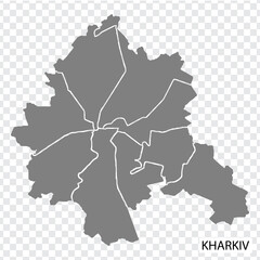 Obraz premium High Quality map of Kharkiv is a capital of Ukraine, with borders of the regions. Map of Kharkiv for your web site design, app, UI. EPS10.