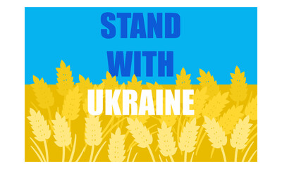 Flag state national symbol of Ukraine with wheat field. Stand with Ukraine. Ukrainian Russian war.