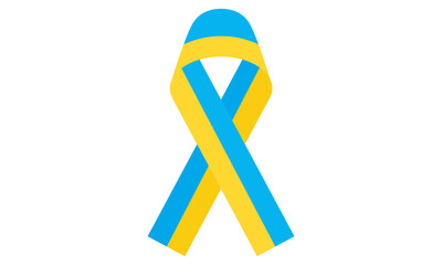 Blue and yellow ribbon with the Ukraine flag. International Down Syndrome Day. Ukrainian Russian war.