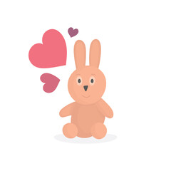 Rabbit in love. Cute rabbit and hearts drawing illustration in cartoon style. Part of set.
