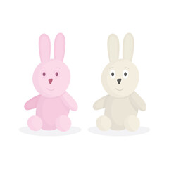 Rabbit. Cute sitting toy rabbits drawing illustration in cartoon style. Part of set.