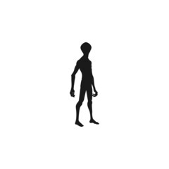 Standing extraterrestrial creature alien or ghost black silhouette vector illustration.