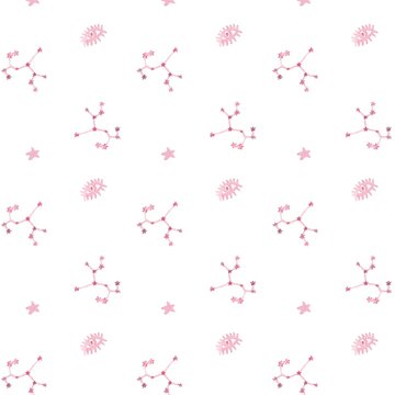 watercolor seamless pattern with isoteric illustration on white