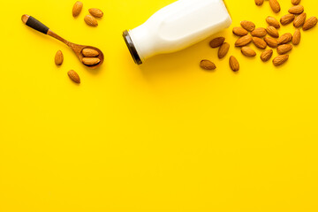 Almond non dairy substitute milk. Nuts vegan drink