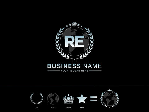 Initial RE Logo, Monogram re Letter Icon with Colorful circle Leaf Globe Royal Crown and Star Logo Image Vector