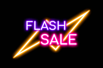 Flash sale neon banner, advertising symbol, light signboard.