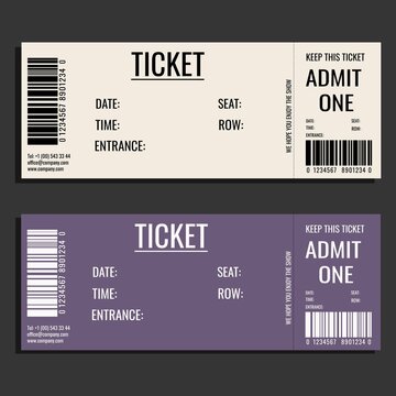  Modern simple minimalistic ticket design. Admit one. Vector illustration
