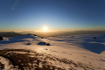 View from top of mountain on sunset in France, Semnoz
