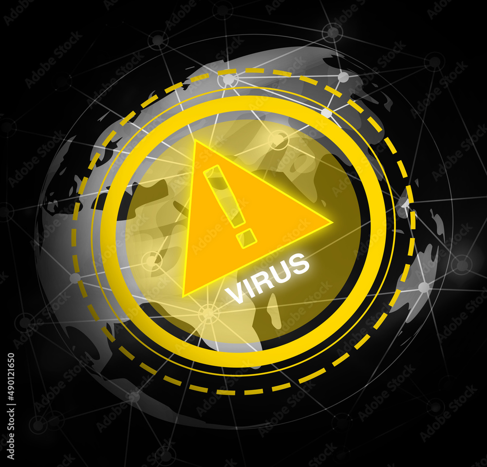 Poster virus and malware concept abstract background with globe attacked. modern tech and security backdrop