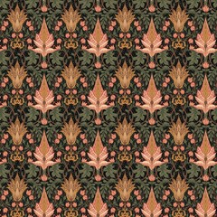 Digital vintage seamless pattern with floral