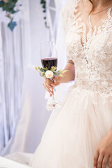 Obraz na płótnie Canvas Beautiful young girl bride on a wedding day. White wedding dress. Modern dressy clothes for women