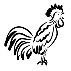 crowing rooster drawn with black lines