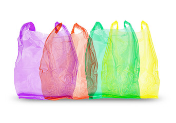 collection of plastic bags isolated on white background - obrazy, fototapety, plakaty