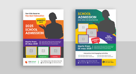 Kids school education admission flyer or poster design template - obrazy, fototapety, plakaty