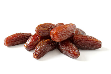Dried dates isolated on white background. Fruits of date palm Phoenix dactylifera