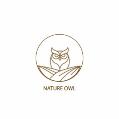 Natural logo with Owl Symbol and line art concept