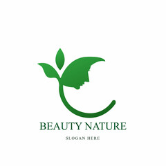 Woman's face on letter C leaf, Logo Concept for Beauty Salon and Spa.