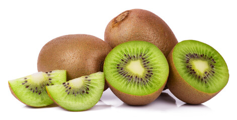 Delicious sliced ripe kiwi fruits, isolated on white background