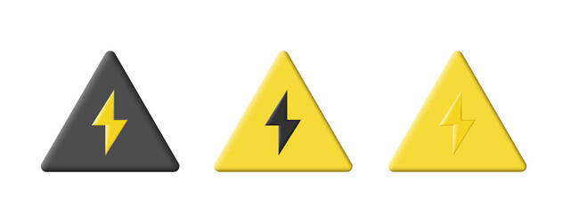 High voltage sign. 3d stress signs. Icon set isolated on white background. Vector clipart.