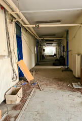 Fototapeta premium The inside of the abandoned and crumbling building.