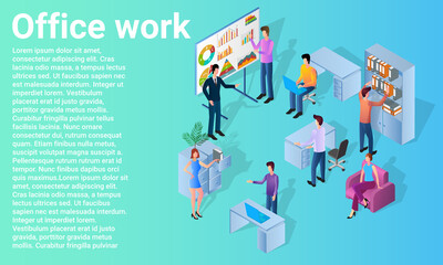 Office work.People work and communicate in the office.Coworking and teamwork.Poster in business style.Flat vector illustration.