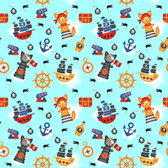 Seamless pattern on the theme of pirates. Children's vector pattern.